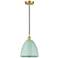 Plymouth Dome 9" Wide Satin Gold Corded Mini Pendant w/ Seafoam Shade