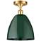 Plymouth Dome 9" Wide Satin Gold Semi Flush Mount w/ Green Shade