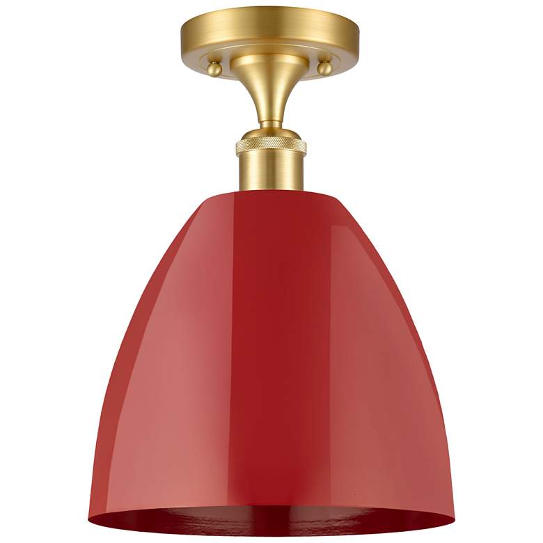 Image 1 Plymouth Dome 9" Wide Satin Gold Semi Flush Mount w/ Red Shade