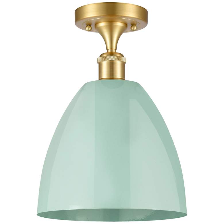 Image 1 Plymouth Dome 9" Wide Satin Gold Semi Flush Mount w/ Seafoam Shade