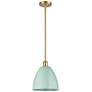 Plymouth Dome 9" Wide Satin Gold Stem Hung Pendant w/ Seafoam Shade