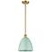 Plymouth Dome 9" Wide Satin Gold Stem Hung Pendant w/ Seafoam Shade