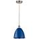 Plymouth Dome 9"W Brushed Satin Nickel Corded Mini Pendant w/ Blue Sha