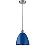 Plymouth Dome 9"W Brushed Satin Nickel Corded Mini Pendant w/ Blue Sha