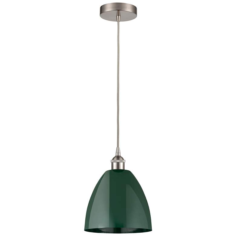 Image 1 Plymouth Dome 9"W Brushed Satin Nickel Corded Mini Pendant w/ Green Sh