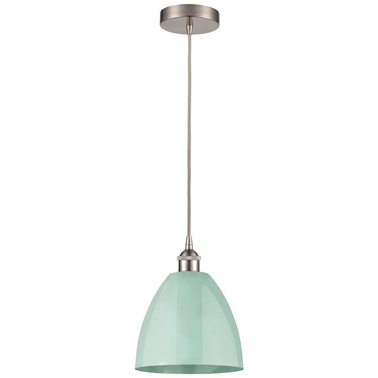 Image 1 Plymouth Dome 9"W Brushed Satin Nickel Corded Mini Pendant w/ Seafoam