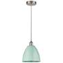Plymouth Dome 9"W Brushed Satin Nickel Corded Mini Pendant w/ Seafoam