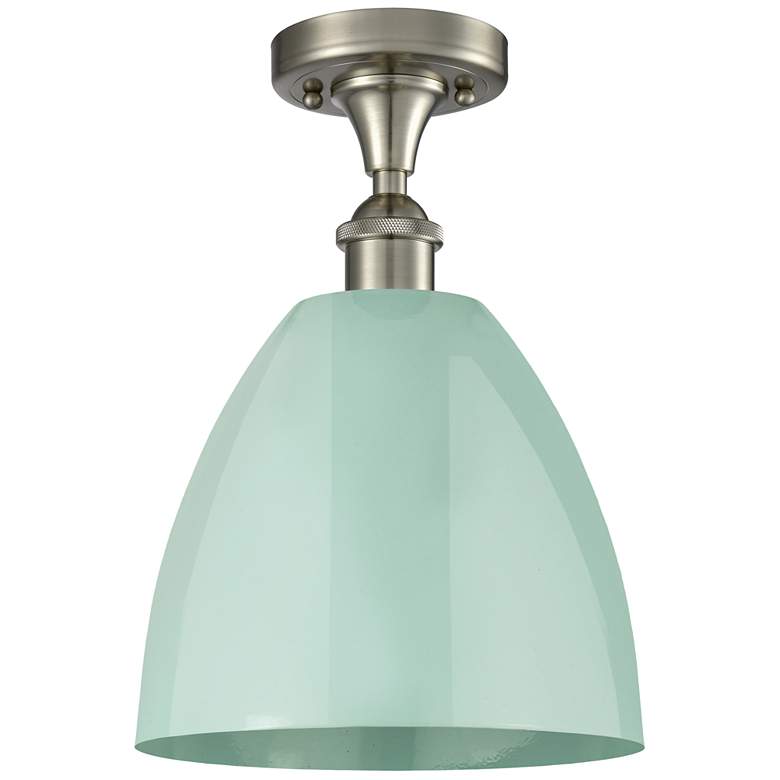 Image 1 Plymouth Dome 9"W Brushed Satin Nickel Semi Flush Mount w/ Seafoam Sha