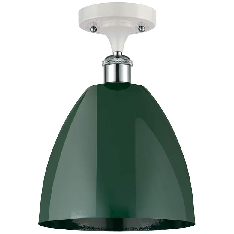 Image 1 Plymouth Dome 9 inchW White and Polished Chrome Semi Flush Mount w/ Green 