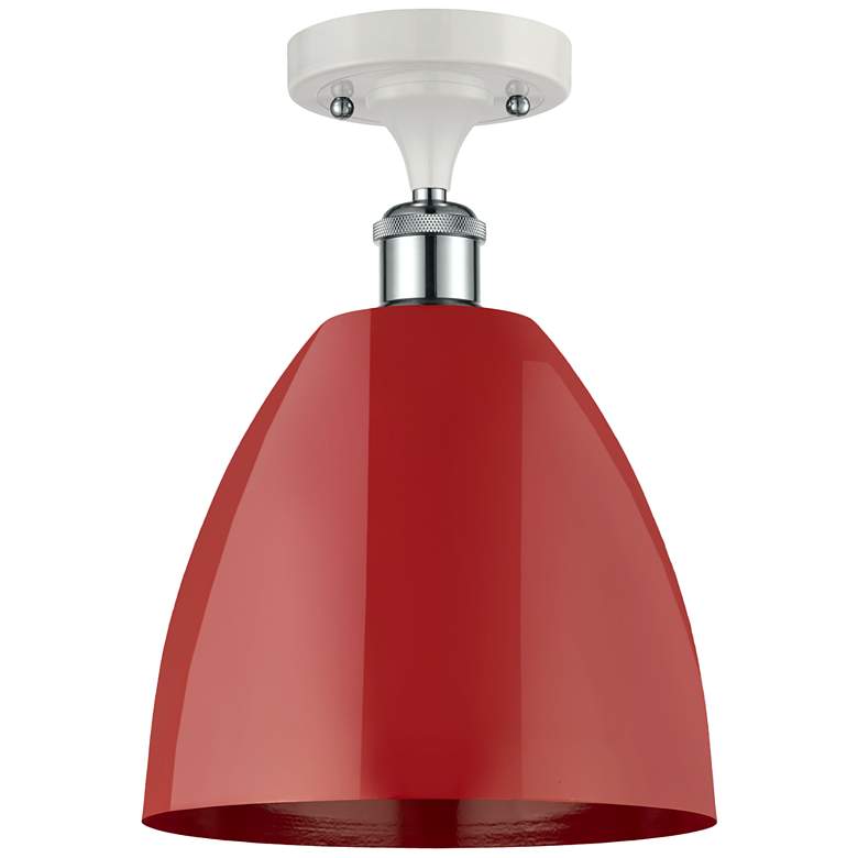 Image 1 Plymouth Dome 9 inchW White and Polished Chrome Semi Flush Mount w/ Red Sh