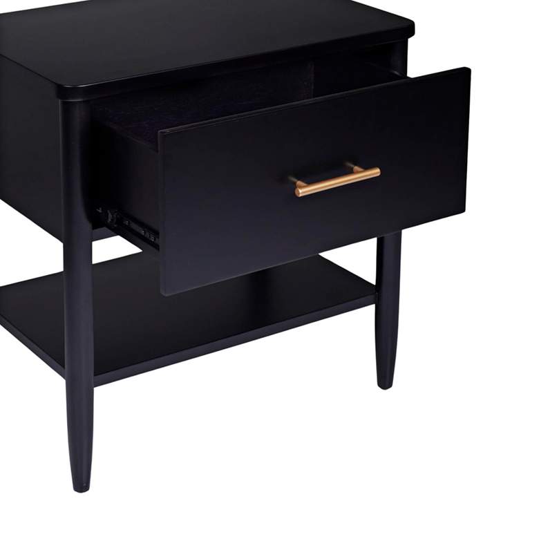 Image 2 Poala 24" Wide Solid Black Wood 1-Drawer Nightstand more views