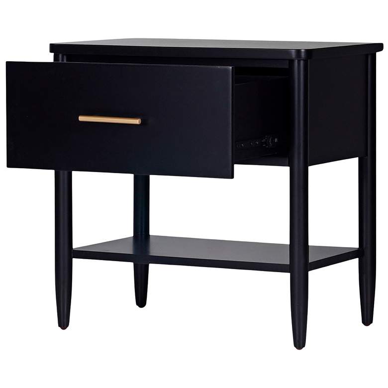 Image 3 Poala 24" Wide Solid Black Wood 1-Drawer Nightstand more views