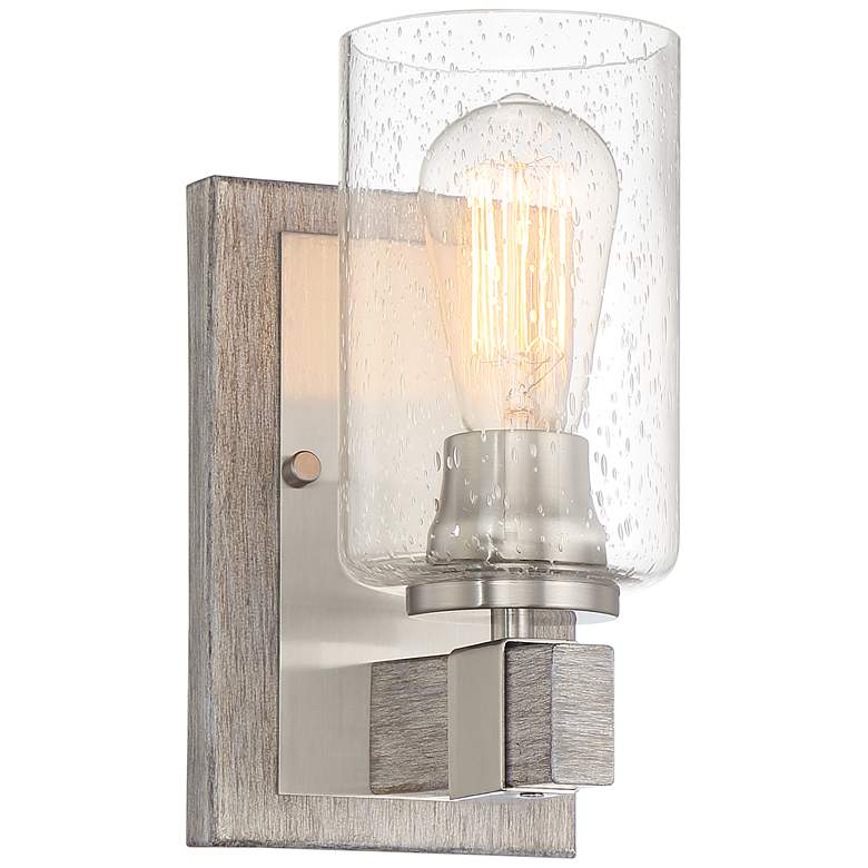 Poetry 9&quot; High Nickel and Gray Wood Rustic Wall Sconce