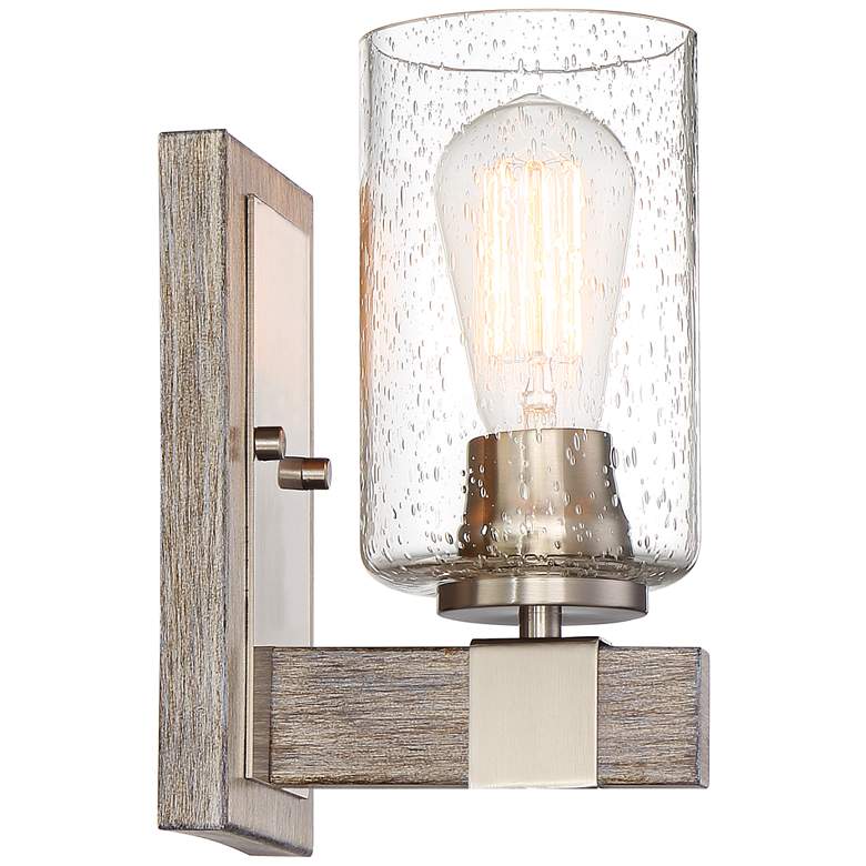 Poetry 9&quot; High Nickel and Gray Wood Rustic Wall Sconce more views