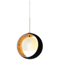 Pogo 6 1/4"W Satin Nickel and Black Glass LED Mini Pendant