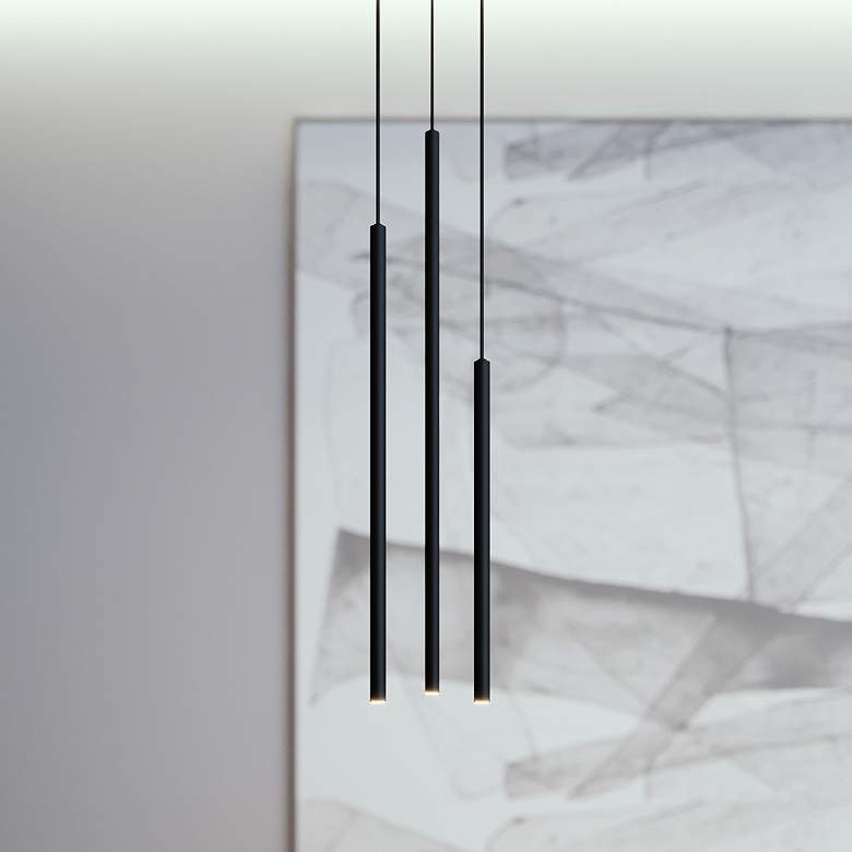 Image 1 Point 4 1/4" Wide Black Metal 3-Light LED Mini Pendant