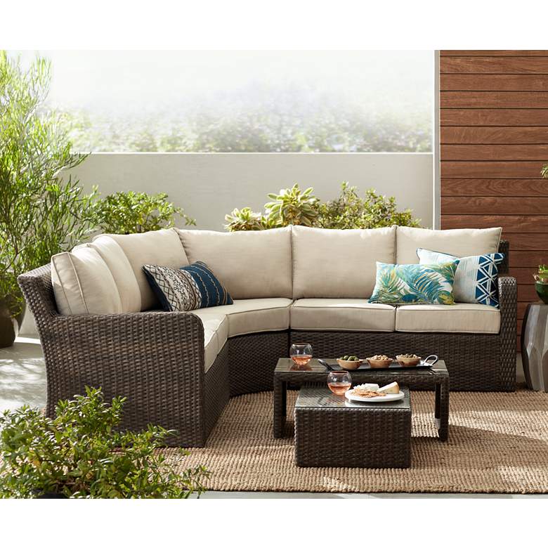 Image 1 Point View Brown Wicker 5-Piece Outdoor Sectional Set