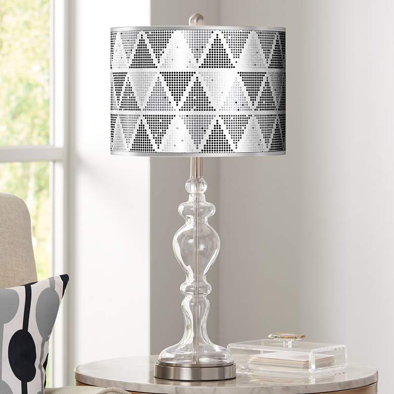 Image 1 Pointillism Silver Metallic Giclee Apothecary Glass Table Lamp
