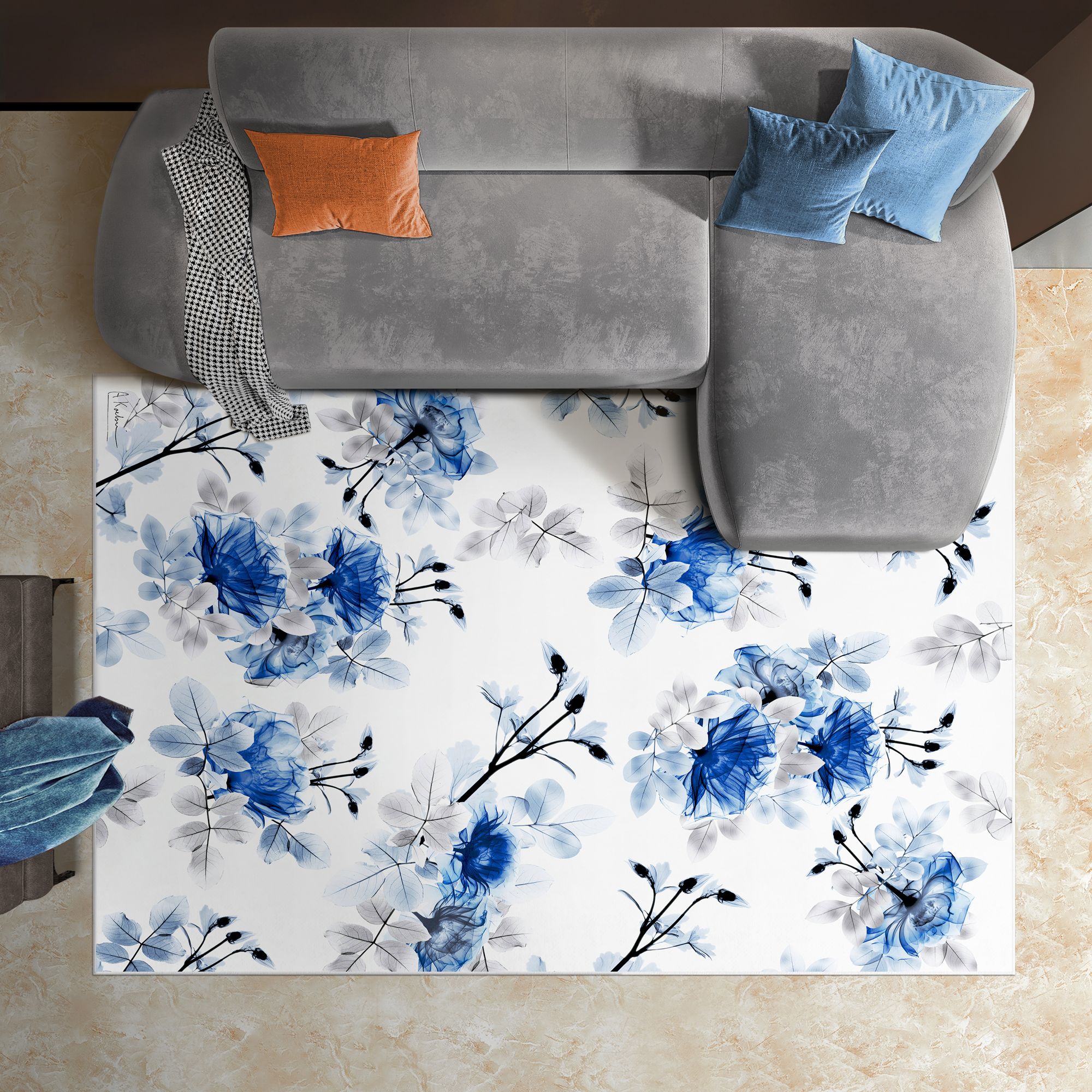 Image 2 Pointless Friction Washable Flowers Art Area Rug size 5'x8' more views