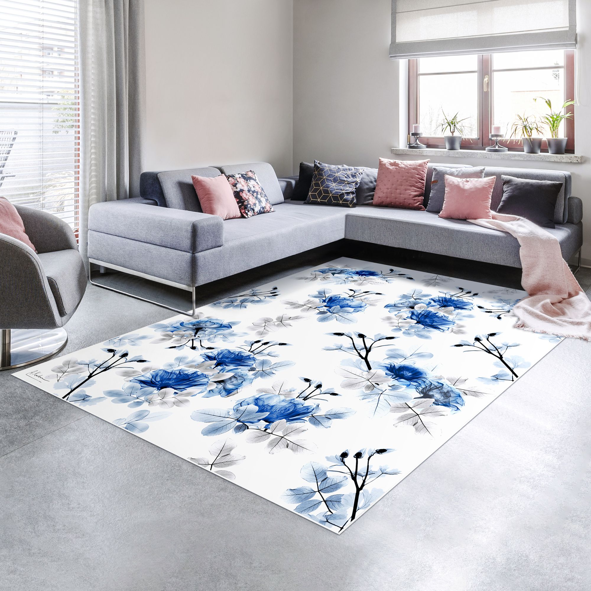 Image 2 Pointless Friction Washable Flowers Art Area Rug size 8'x10' more views