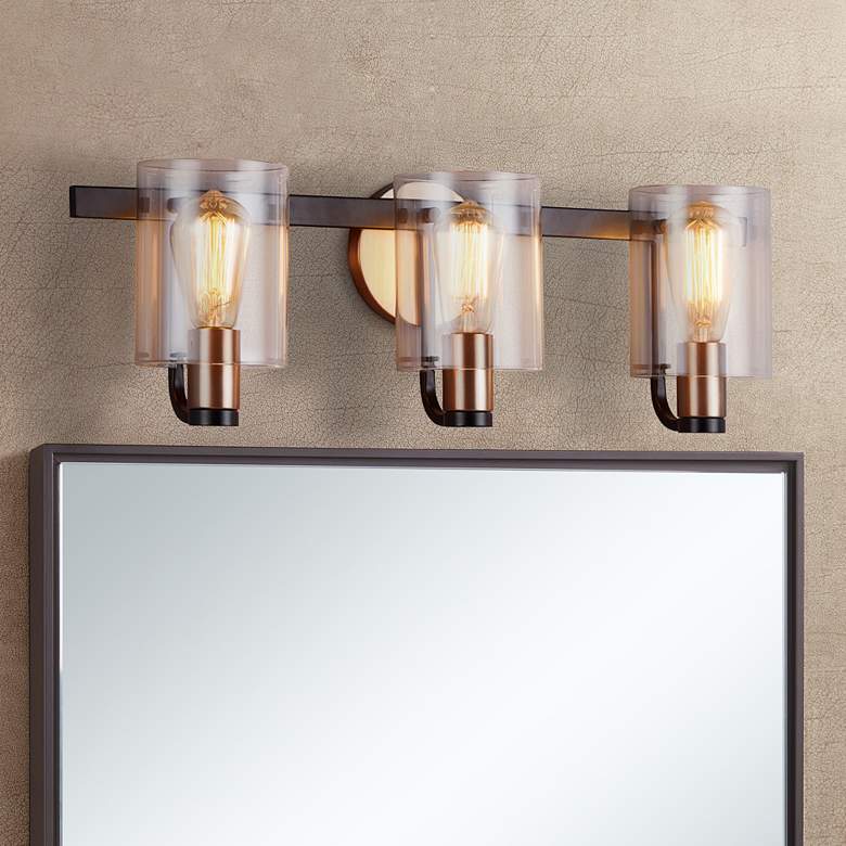 Image 1 Poise 24" Wide Matte Black Brass 3-Light Bath Light