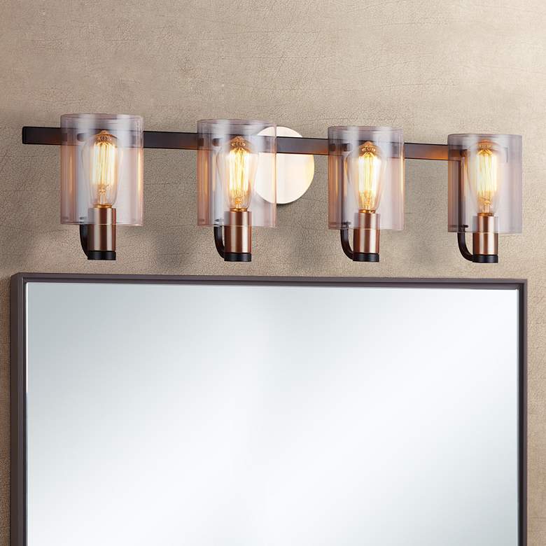 Image 1 Poise 32 1/5" Wide Matte Black Brass 4-Light Bath Light