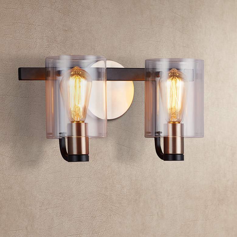 Image 1 Poise 7 3/4" High Matte Black Brass 2-Light Wall Sconce