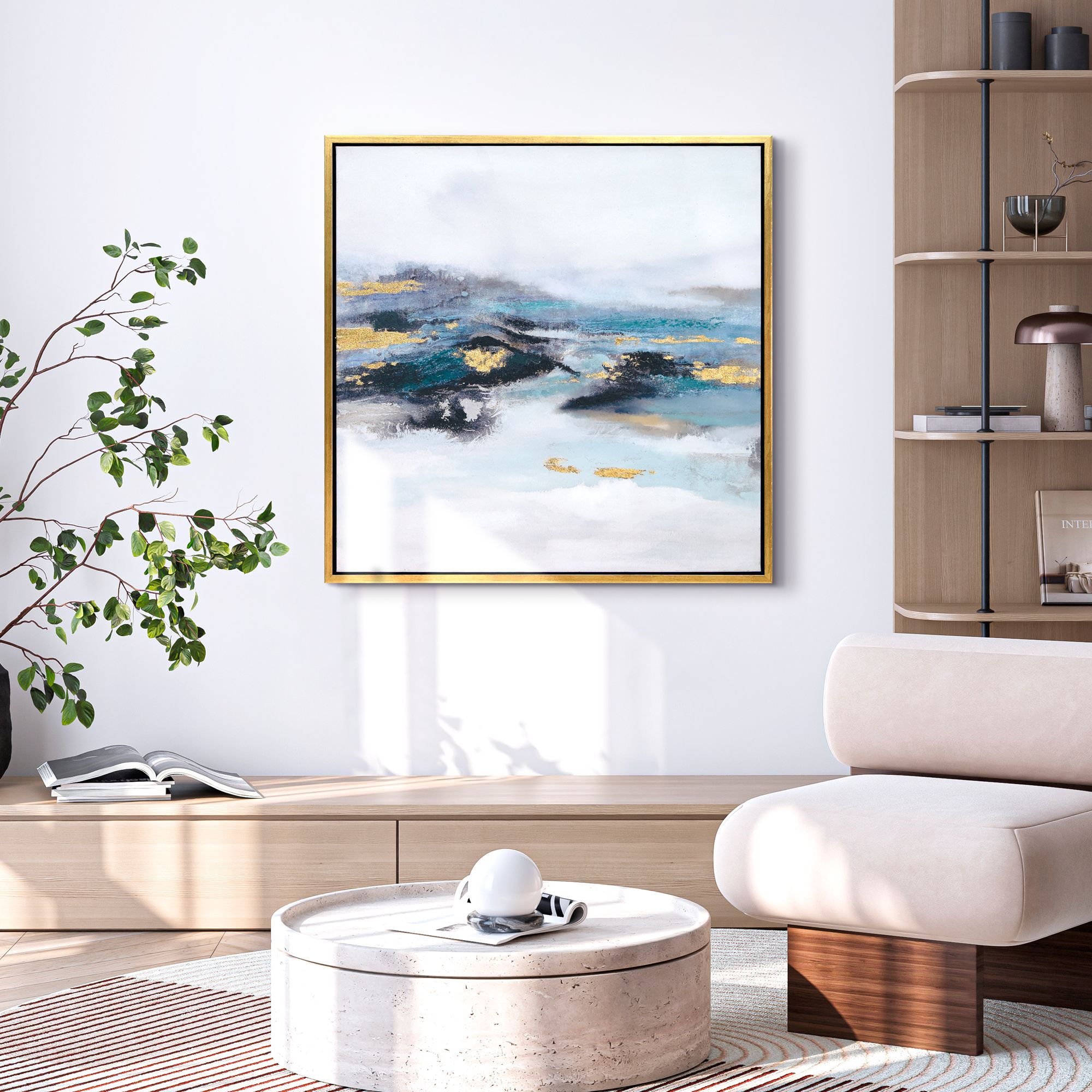 Polar Stream 36" Textured Metallic Framed Canvas Wall Art in scene