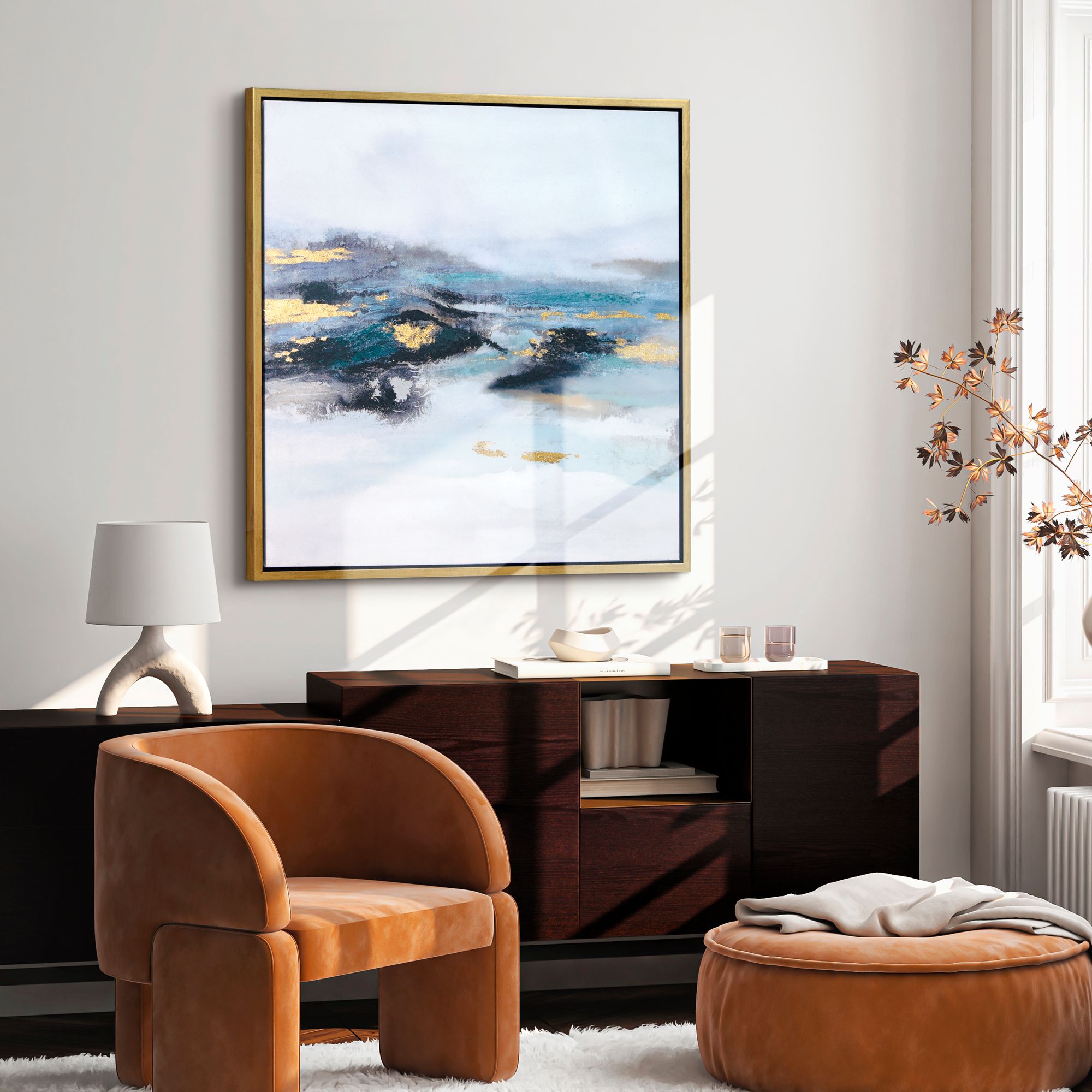 Polar Stream 36" Textured Metallic Framed Canvas Wall Art in scene