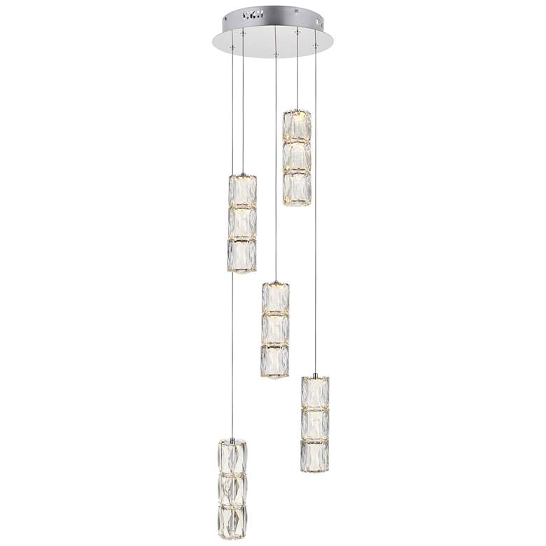 Image 2 Polaris 12 inch Wide Chrome and Crystal LED Multi Light Pendant