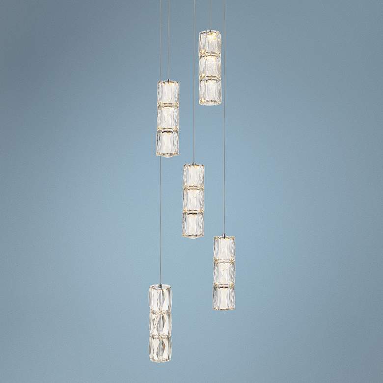 Image 1 Polaris 12" Wide Chrome and Crystal LED Multi Light Pendant