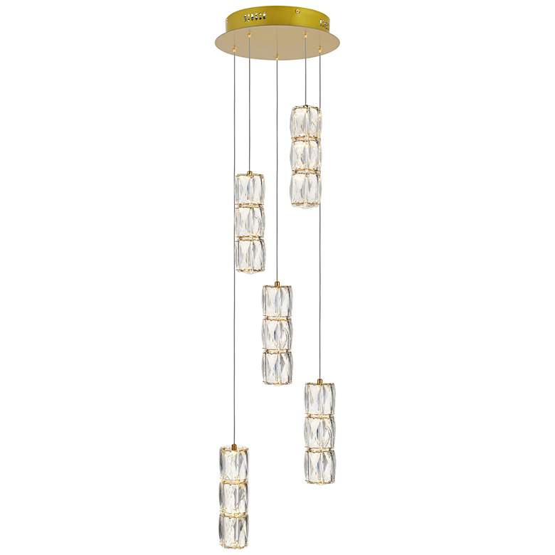 Image 2 Polaris 12 inch Wide Gold and Crystal LED Multi Light Pendant
