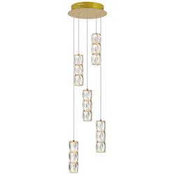 Polaris 12&quot; Wide Gold and Crystal LED Multi Light Pendant