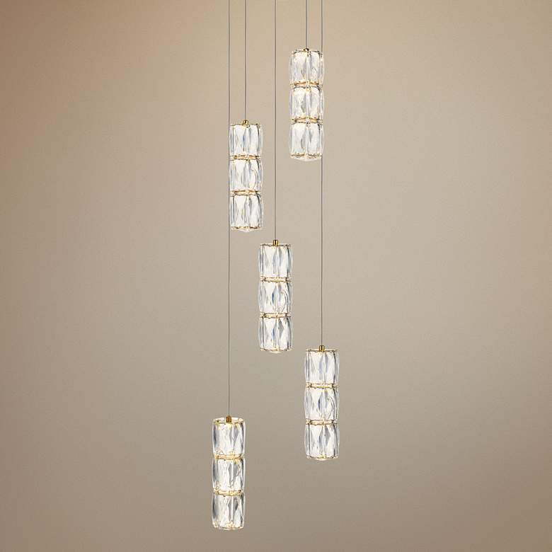 Polaris 12&quot; Wide Gold and Crystal LED Multi Light Pendant