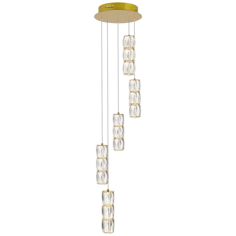 Image 3 Polaris 12 inch Wide Gold and Crystal LED Multi Light Pendant more views
