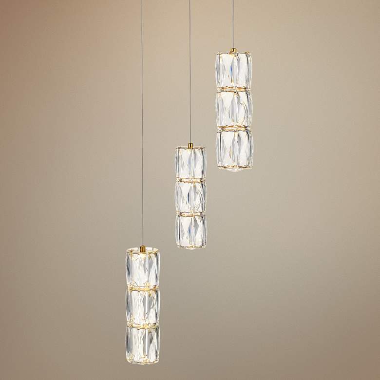 Image 1 Polaris 12" Wide Gold Crystal LED Multi Light Pendant