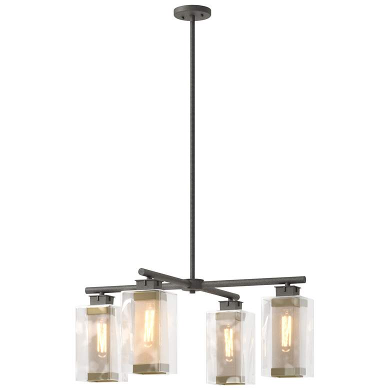 Image 1 Polaris 13.4"H 4-Light Gold Accented Iron Outdoor Pendant w/ Clear Sha