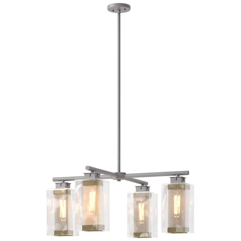 Image 1 Polaris 13.4 inchH 4-Light Gold Accented Steel Outdoor Pendant w/ Clear Sh