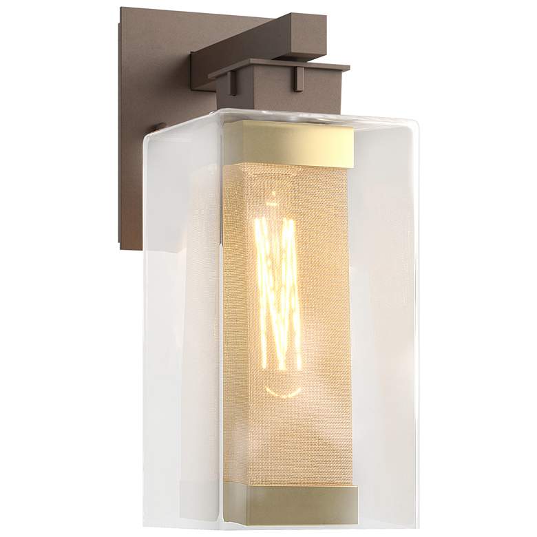 Image 1 Polaris 13.9"H Gold Accented Medium Bronze Outdoor Sconce w/ Clear Sha