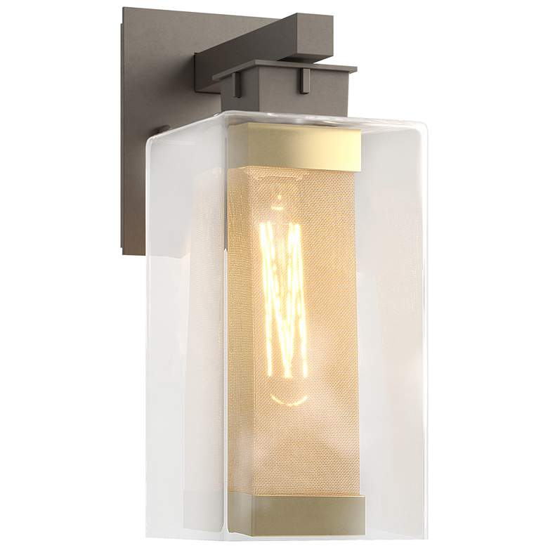 Image 1 Polaris 13.9"H Gold Accented Medium Smoke Outdoor Sconce w/ Clear Shad