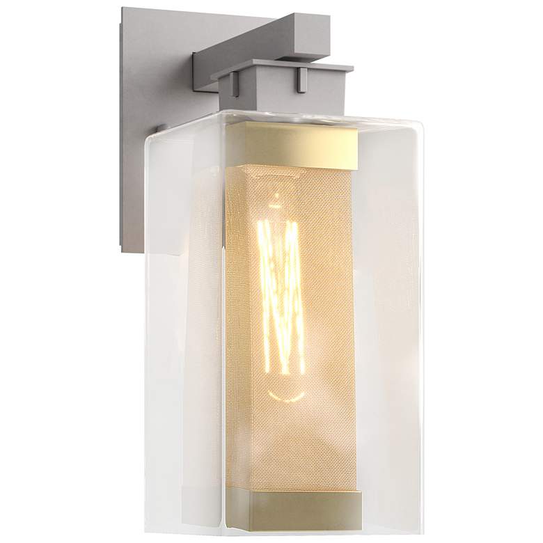 Image 1 Polaris 13.9"H Gold Accented Medium Steel Outdoor Sconce w/ Clear Shad