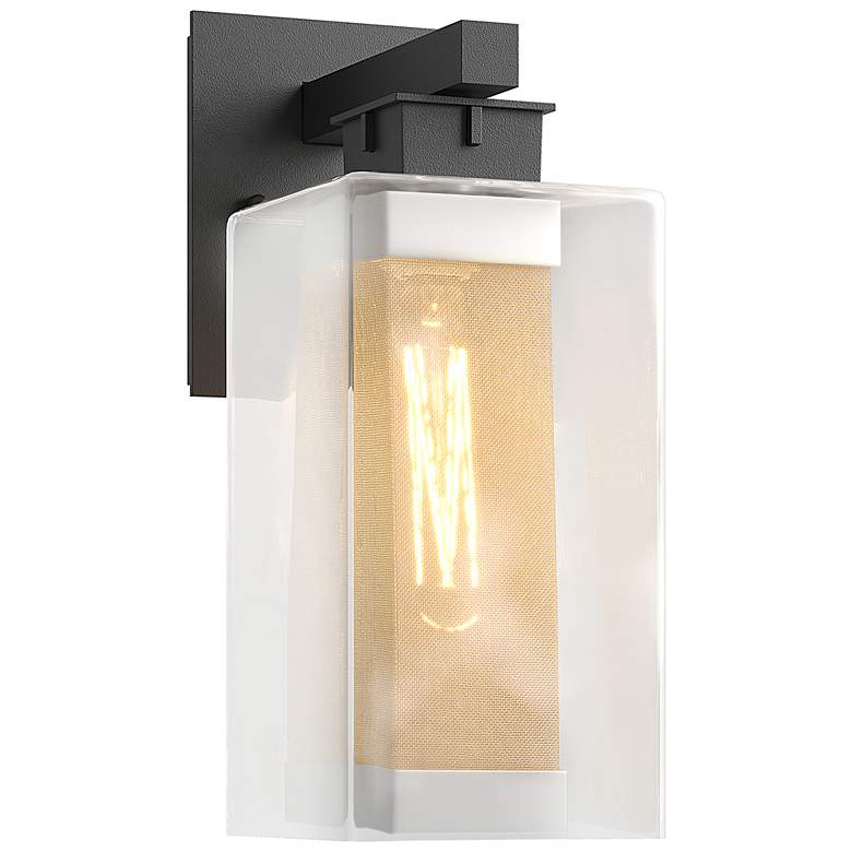 Image 1 Polaris 13.9"H Silver Accented Medium Black Outdoor Sconce w/ Clear Sh