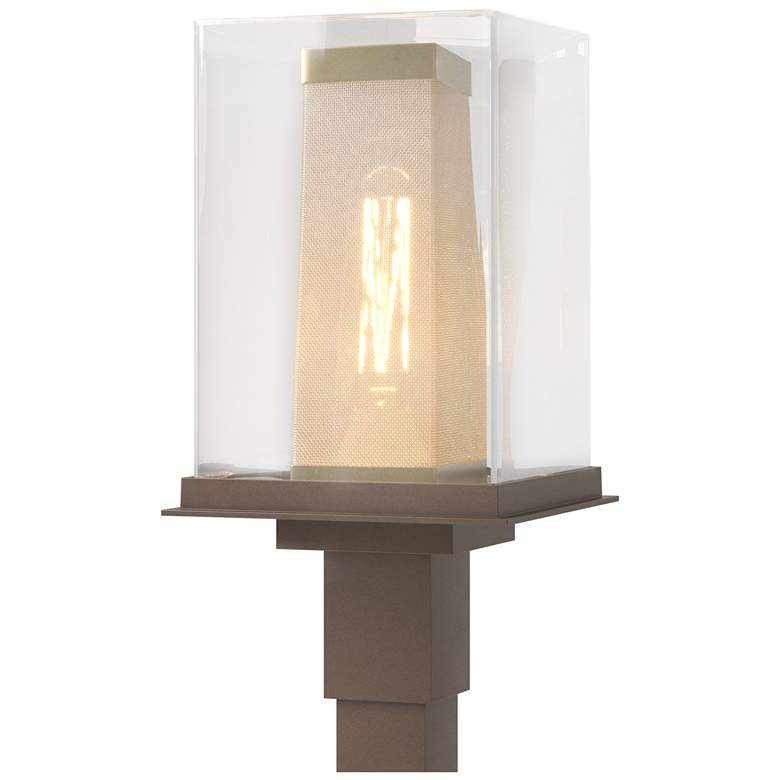 Image 1 Polaris 18 inchH Gold Accented Bronze Outdoor Post Light w/ Clear Shade