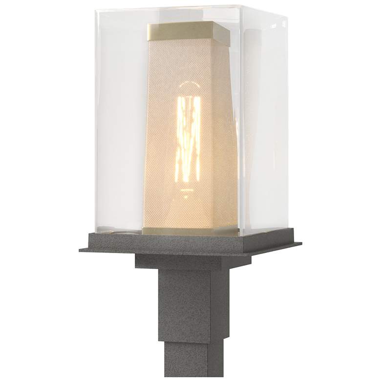 Image 1 Polaris 18"H Gold Accented Natural Iron Outdoor Post Light w/ Clear Sh