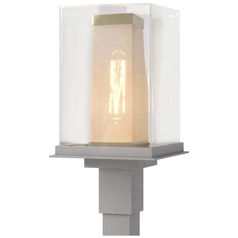 Image 1 Polaris 18"H Gold Accented Steel Outdoor Post Light w/ Clear Shade