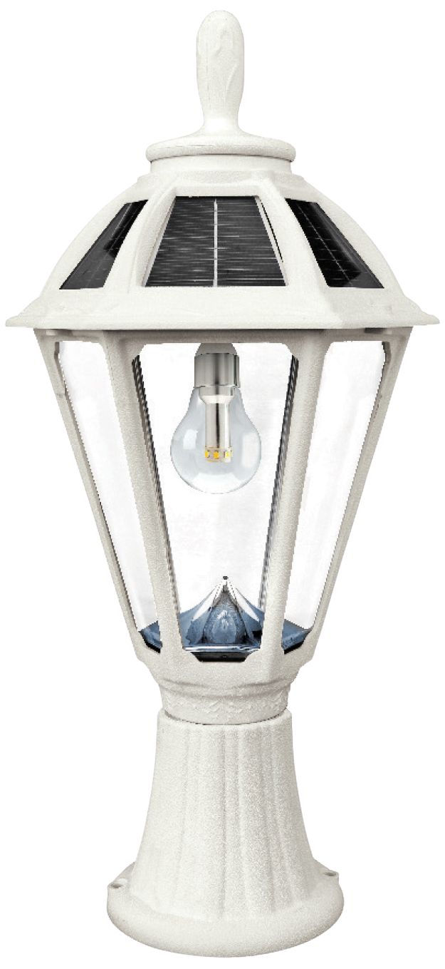 white solar porch light