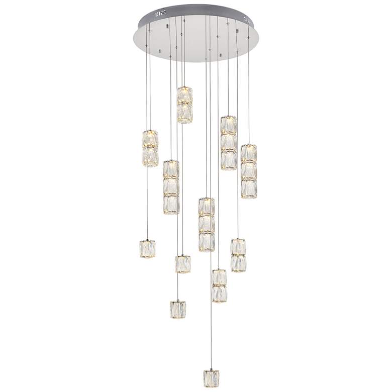 Image 2 Polaris 24" Wide Chrome and Crystal LED Multi Light Pendant