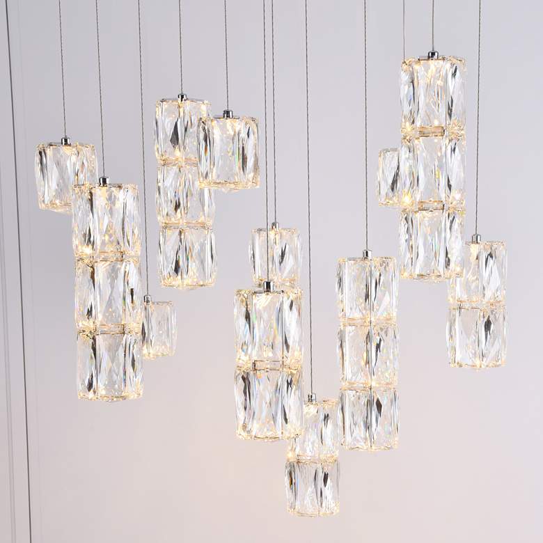 Image 5 Polaris 24 inch Wide Chrome and Crystal LED Multi Light Pendant more views