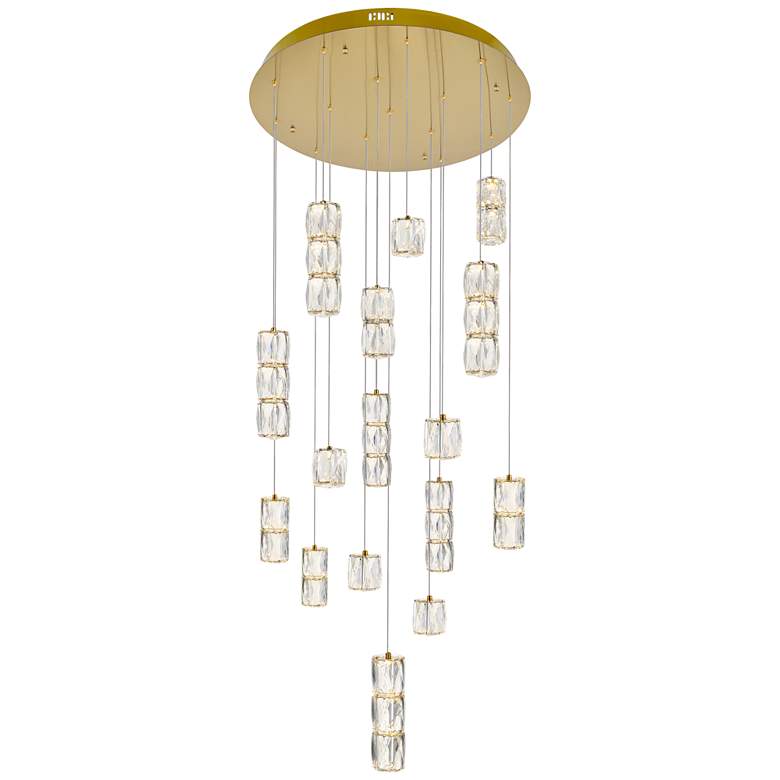 Image 2 Polaris 28 inch Wide Gold and Crystal LED Multi Light Pendant