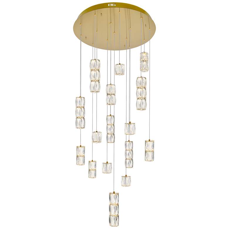 Image 2 Polaris 28" Wide Gold and Crystal LED Multi Light Pendant